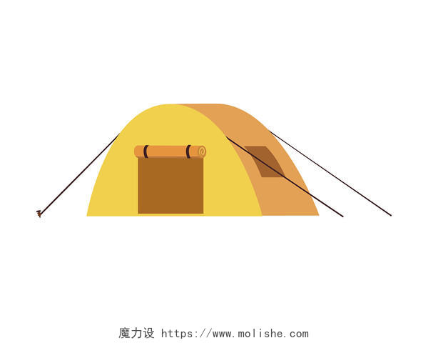 黄色手绘卡通夏令营野营帐篷矢量元素PNG素材